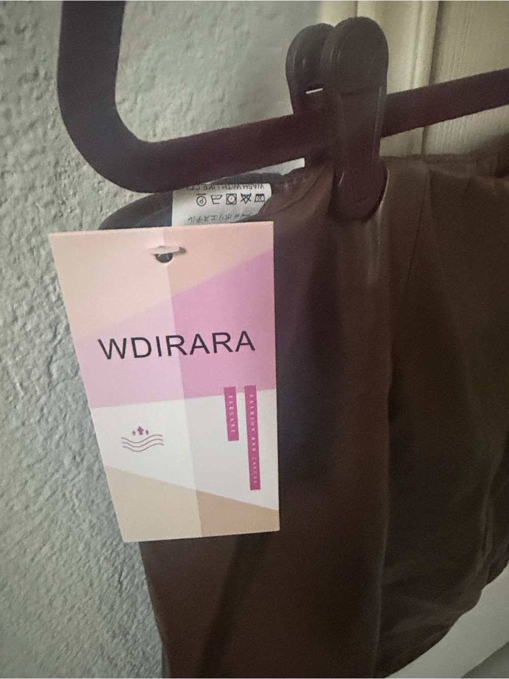 Brand New w/Tags Brown Faux Leather Mini Skirt with Gold Toggle Detail - Picture 6 of 8